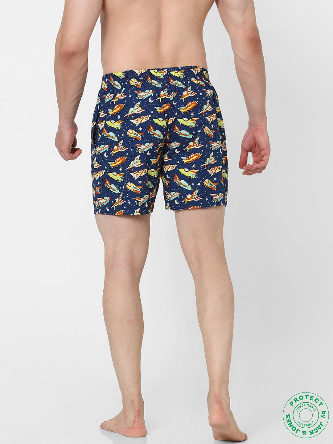 Blue Spaceship Print Boxers
