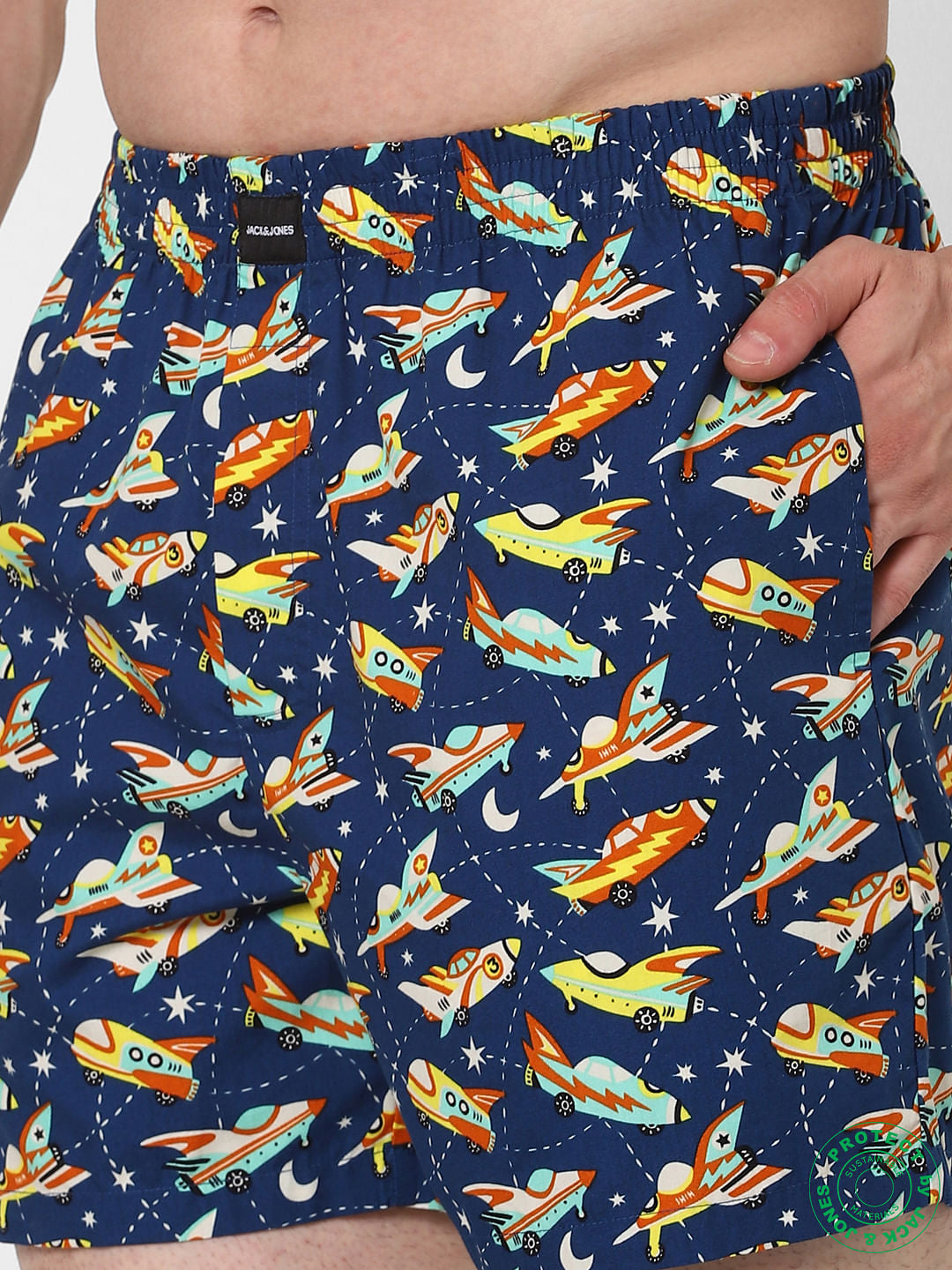 Blue Spaceship Print Boxers
