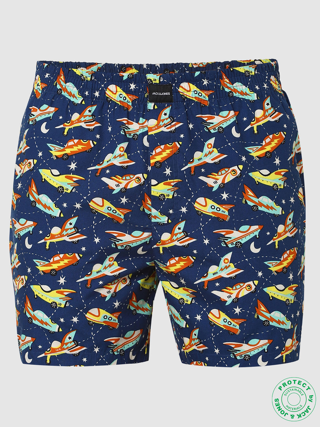 Blue Spaceship Print Boxers