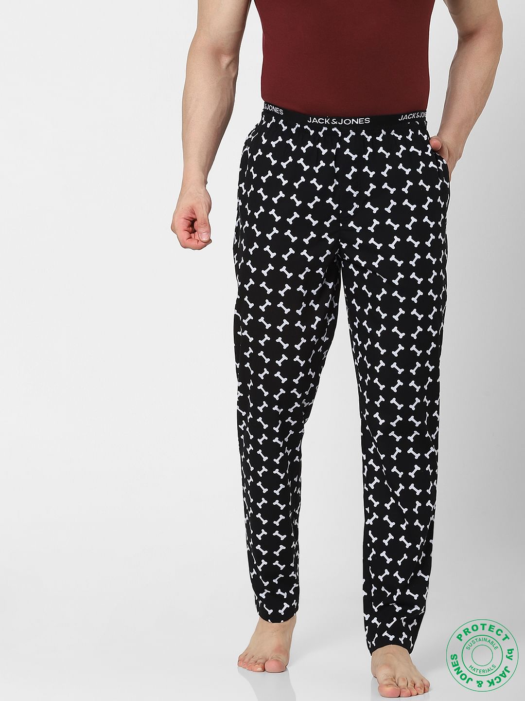 Black Mid Rise Printed Pyjamas