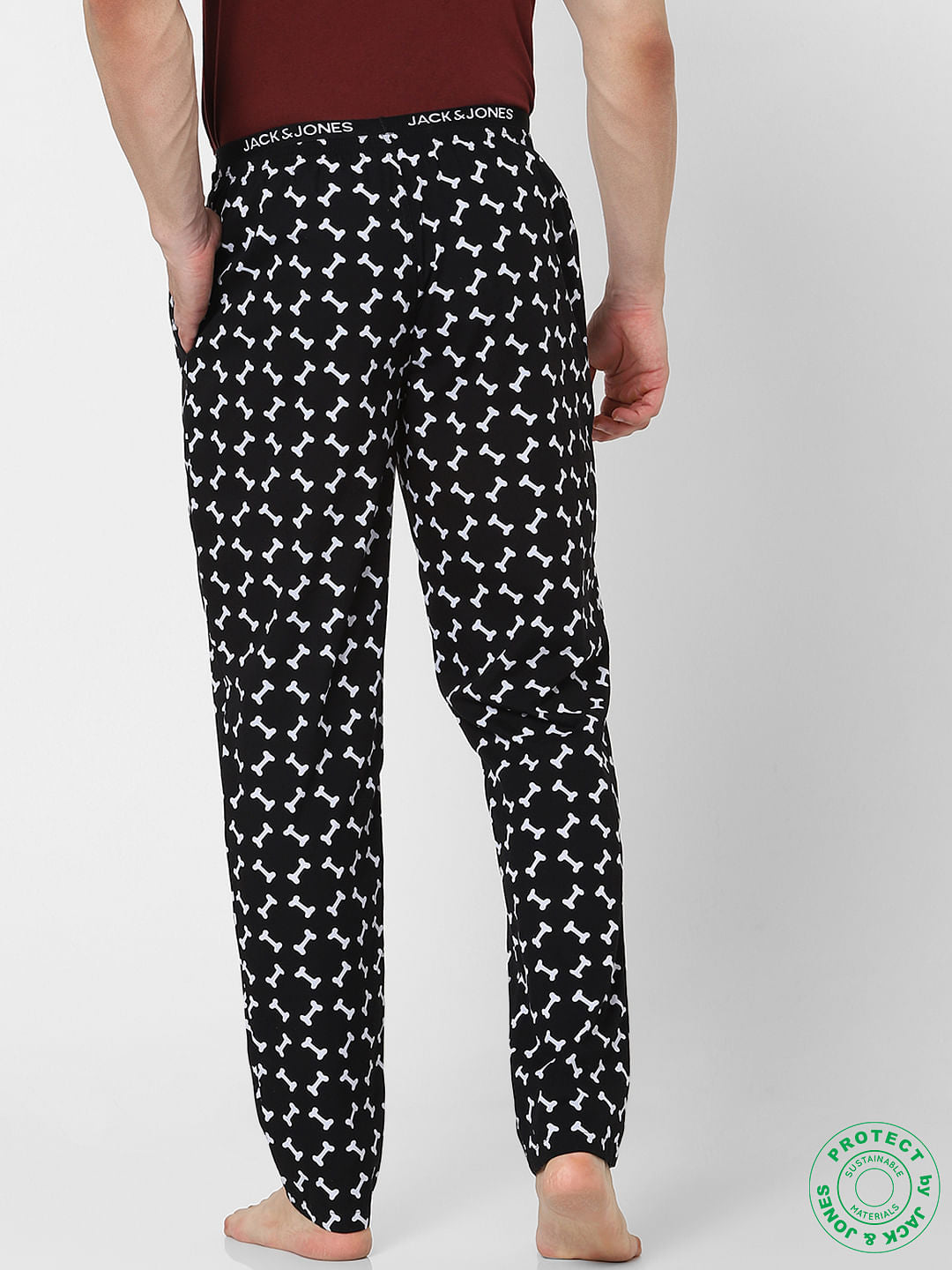 Black Mid Rise Printed Pyjamas