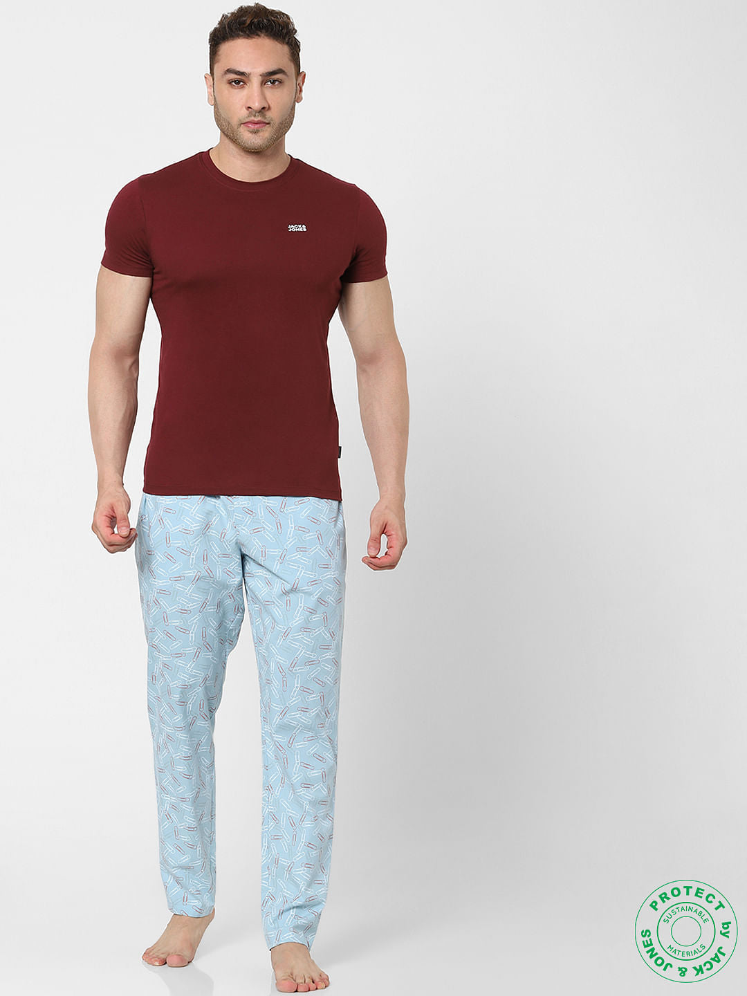 Blue Mid Rise Paper Clip Print Pyjamas