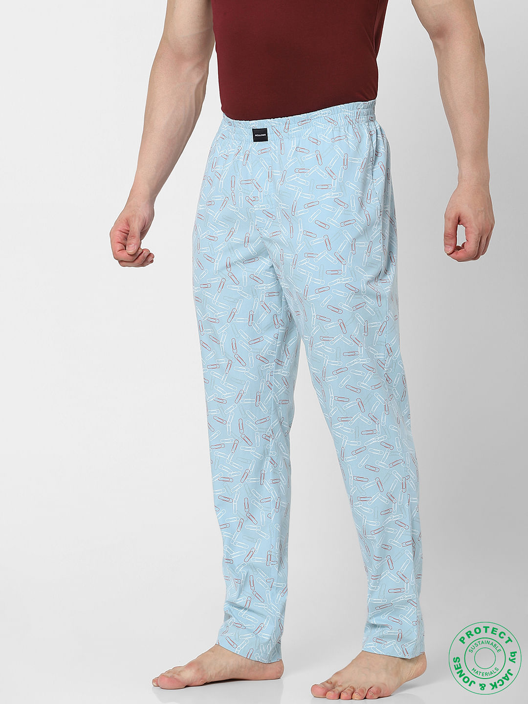 Blue Mid Rise Paper Clip Print Pyjamas