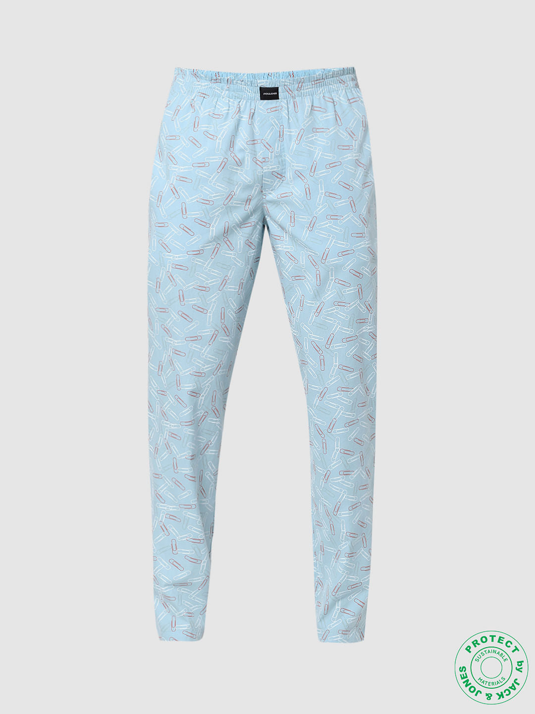 Blue Mid Rise Paper Clip Print Pyjamas