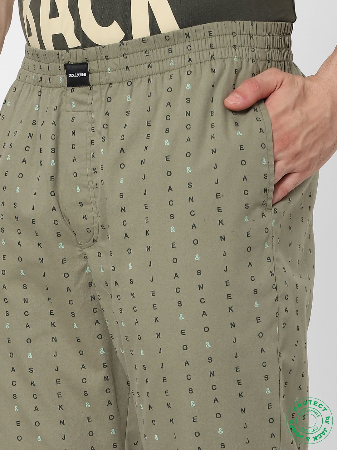 Green Mid Rise Logo Print Pyjamas