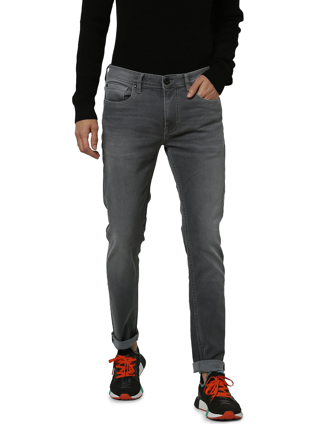 Grey Low Rise Ben Washed Skinny Fit Jeans