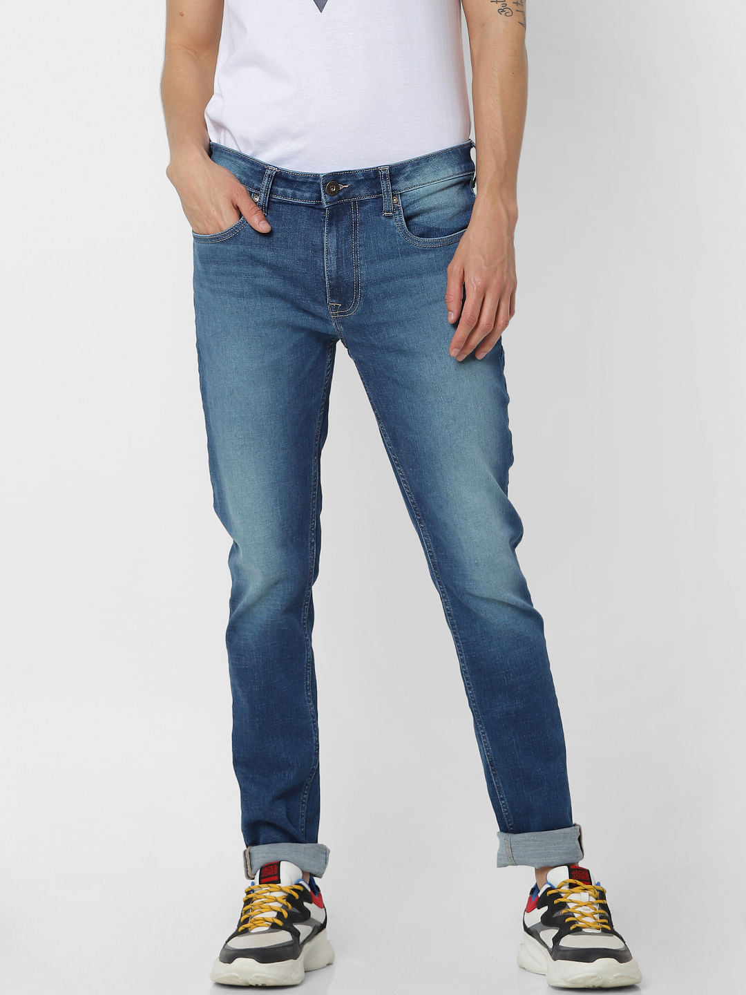 Blue Low Rise Ben Washed Skinny Fit Jeans