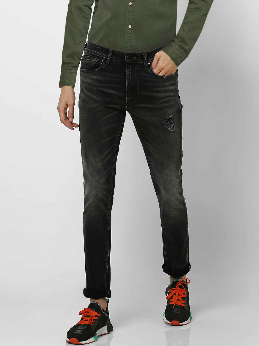 Black Low Rise Ben Distressed Skinny Fit Jeans