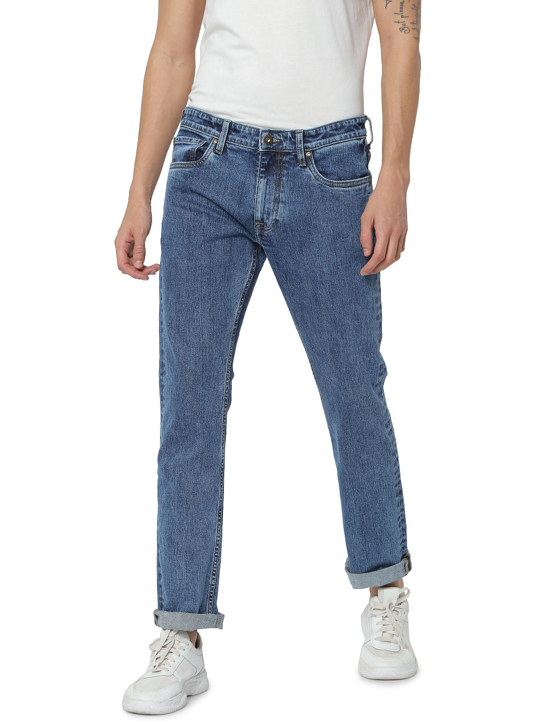 Blue Low Rise Clark Washed Regular Fit Jeans