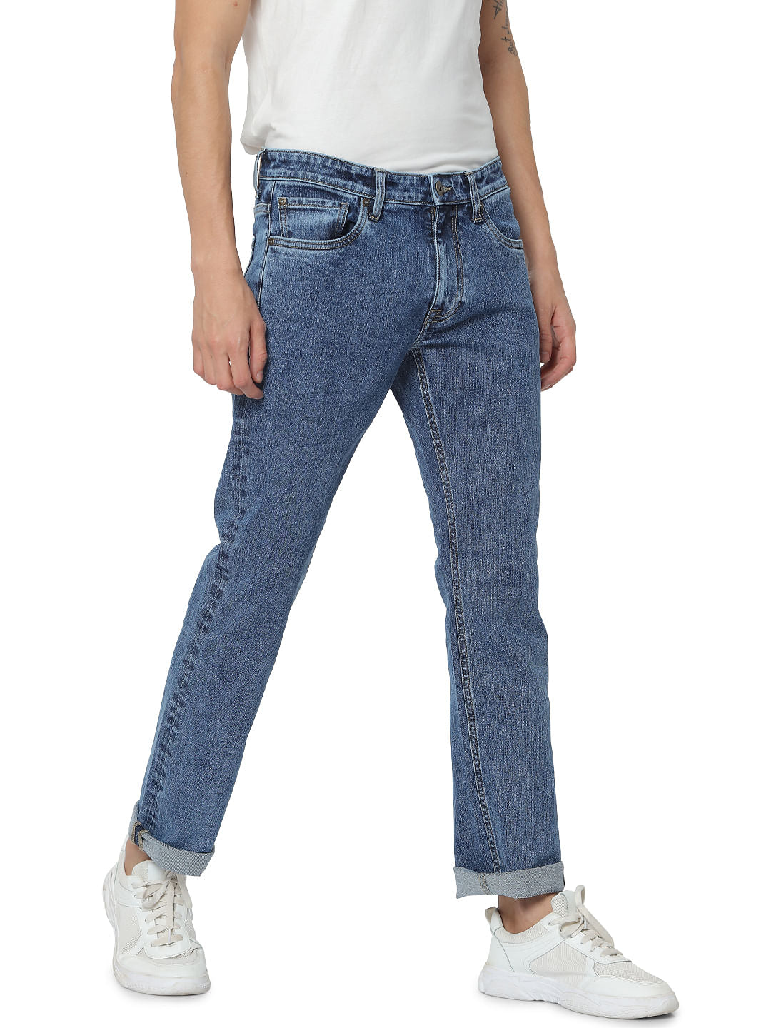 Blue Low Rise Clark Washed Regular Fit Jeans