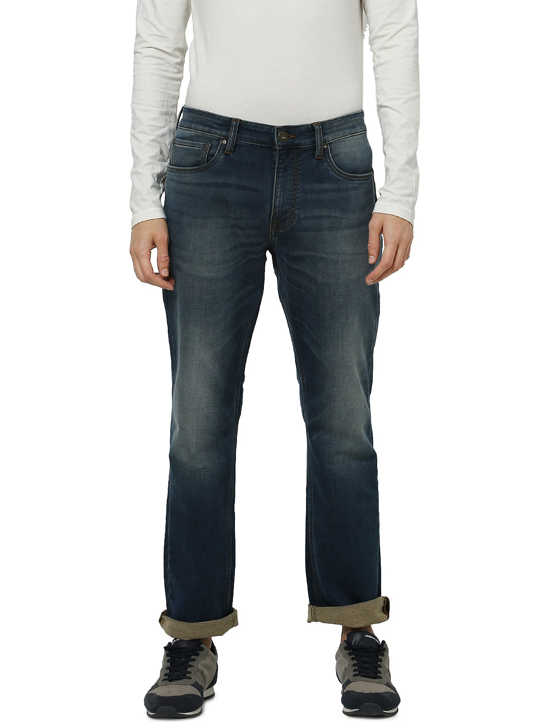 Dark Blue Low Rise Clark Washed Regular Fit Jeans