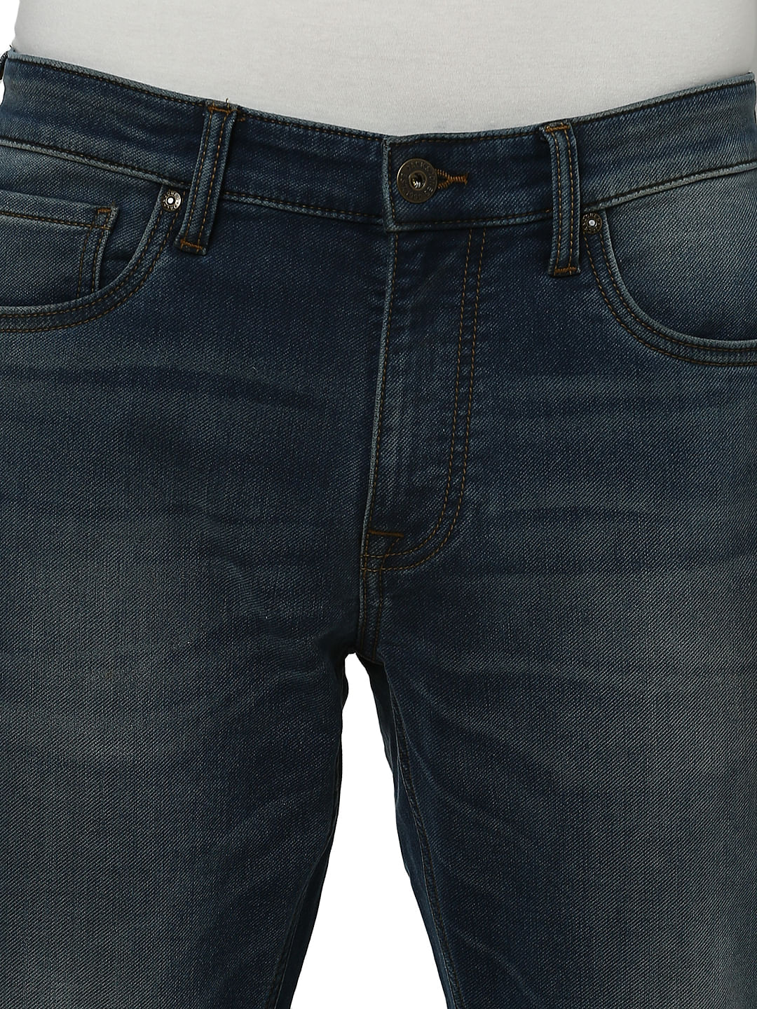 Dark Blue Low Rise Clark Washed Regular Fit Jeans