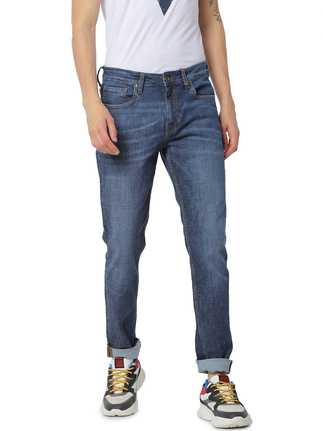 Blue Low Rise Glenn Washed Slim Fit Jeans