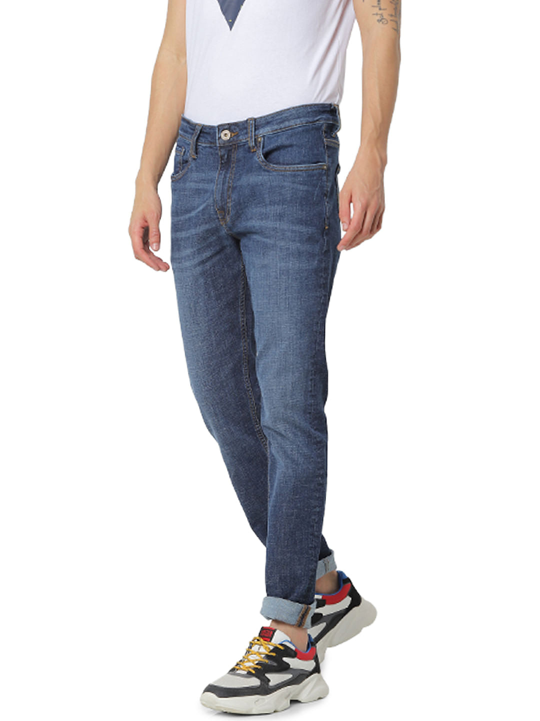 Blue Low Rise Glenn Washed Slim Fit Jeans