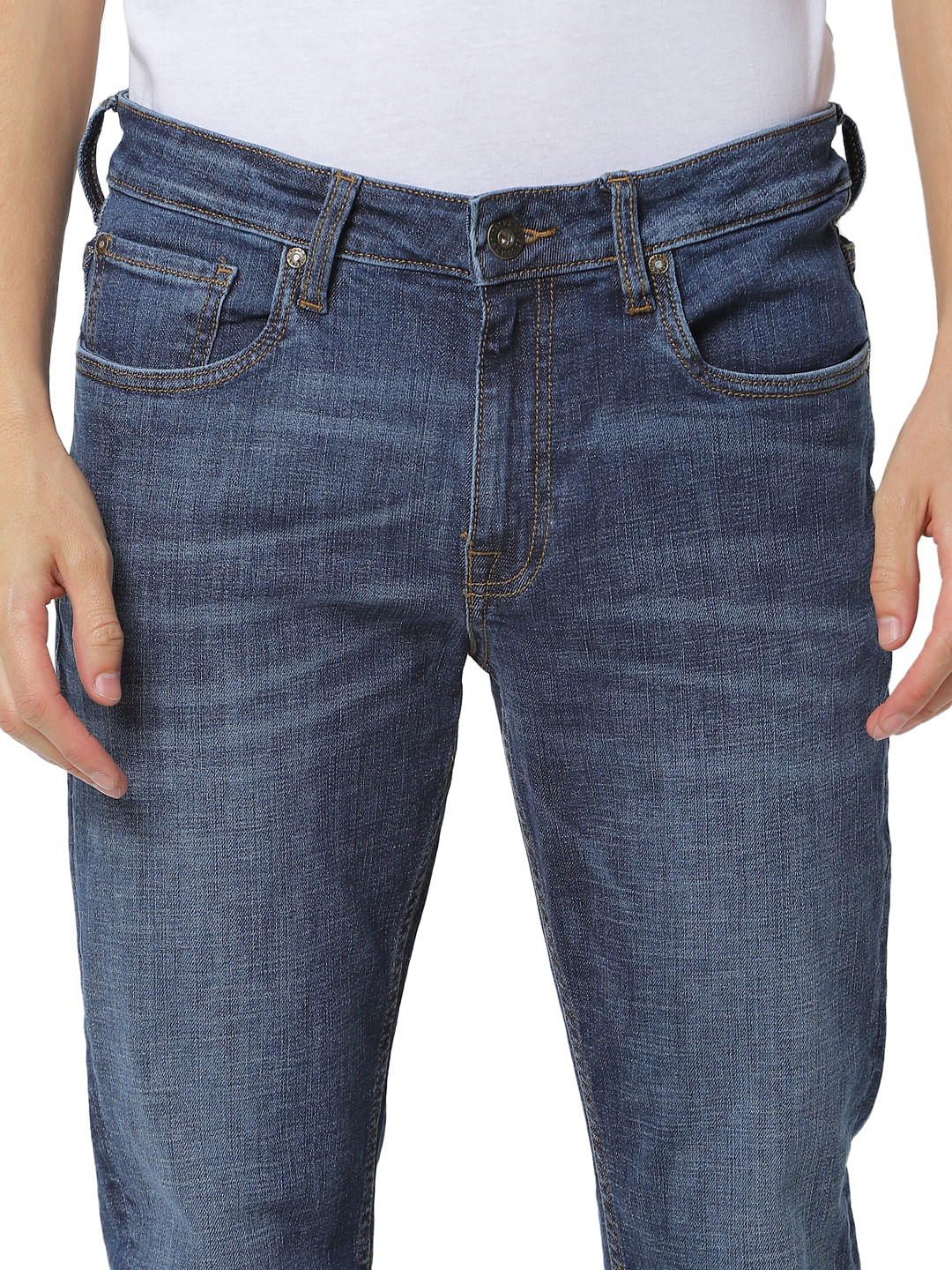 Blue Low Rise Glenn Washed Slim Fit Jeans