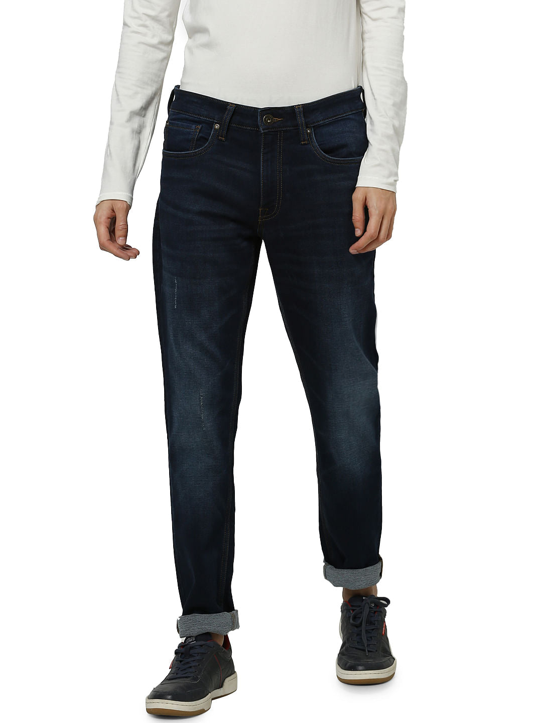 Blue Low Rise Glenn Distressed Slim Fit Jeans