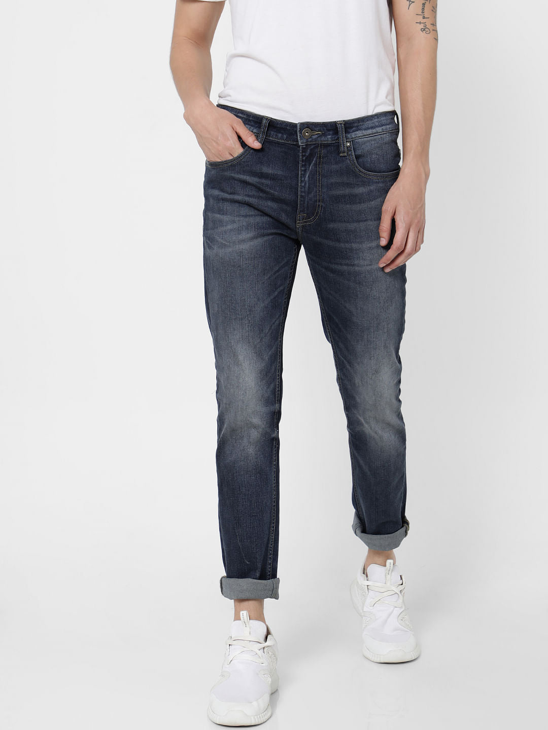 Blue Low Rise Washed Glenn Slim Fit Jeans