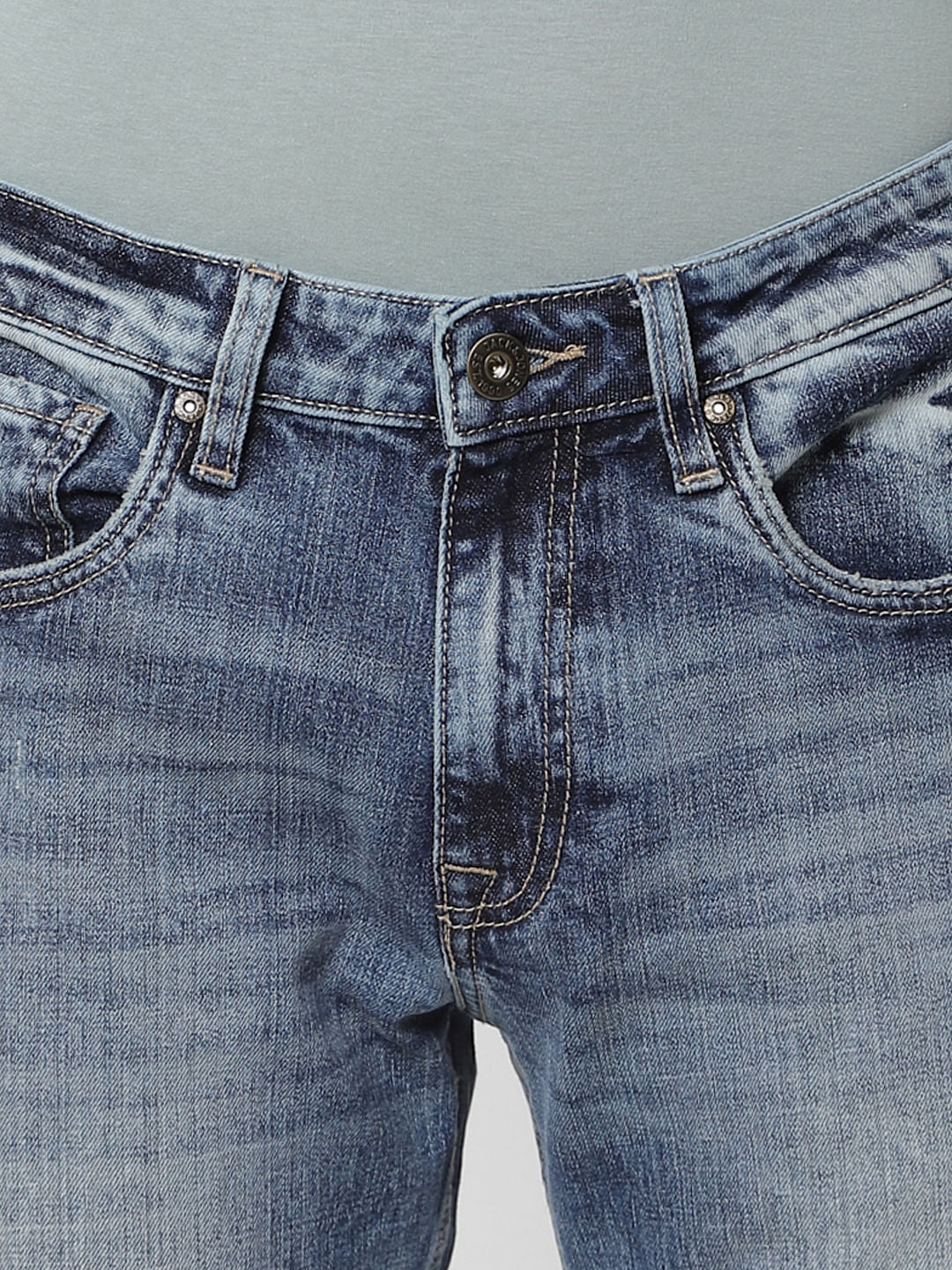 Blue Low Rise Glenn Distressed Slim Fit Jeans