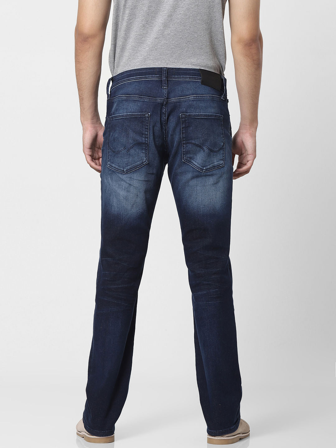 Blue Mid Rise Clark Regular Fit Ripped Jeans