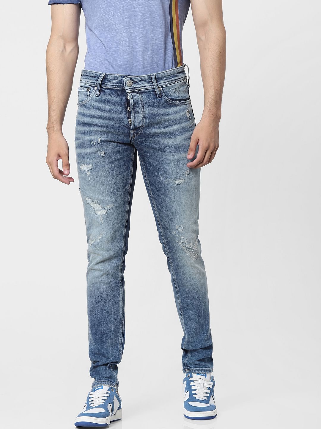Blue Low Rise Glenn Ripped Slim Jeans