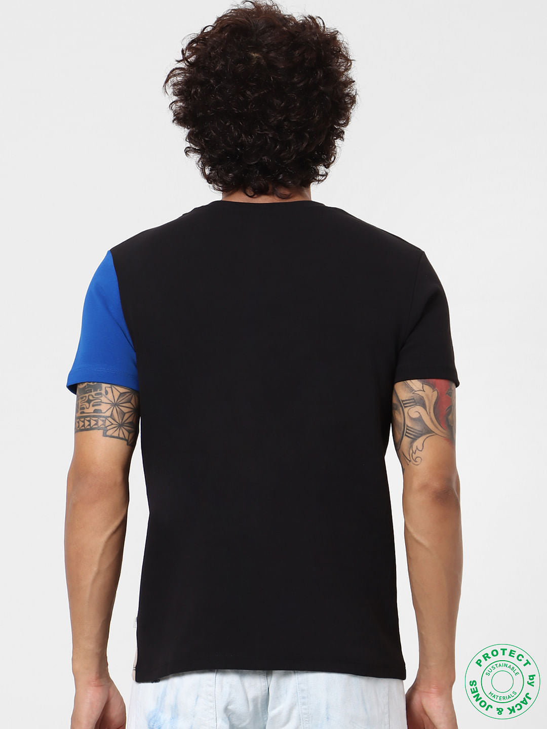 Black Crew Neck Colourblocked T-shirt