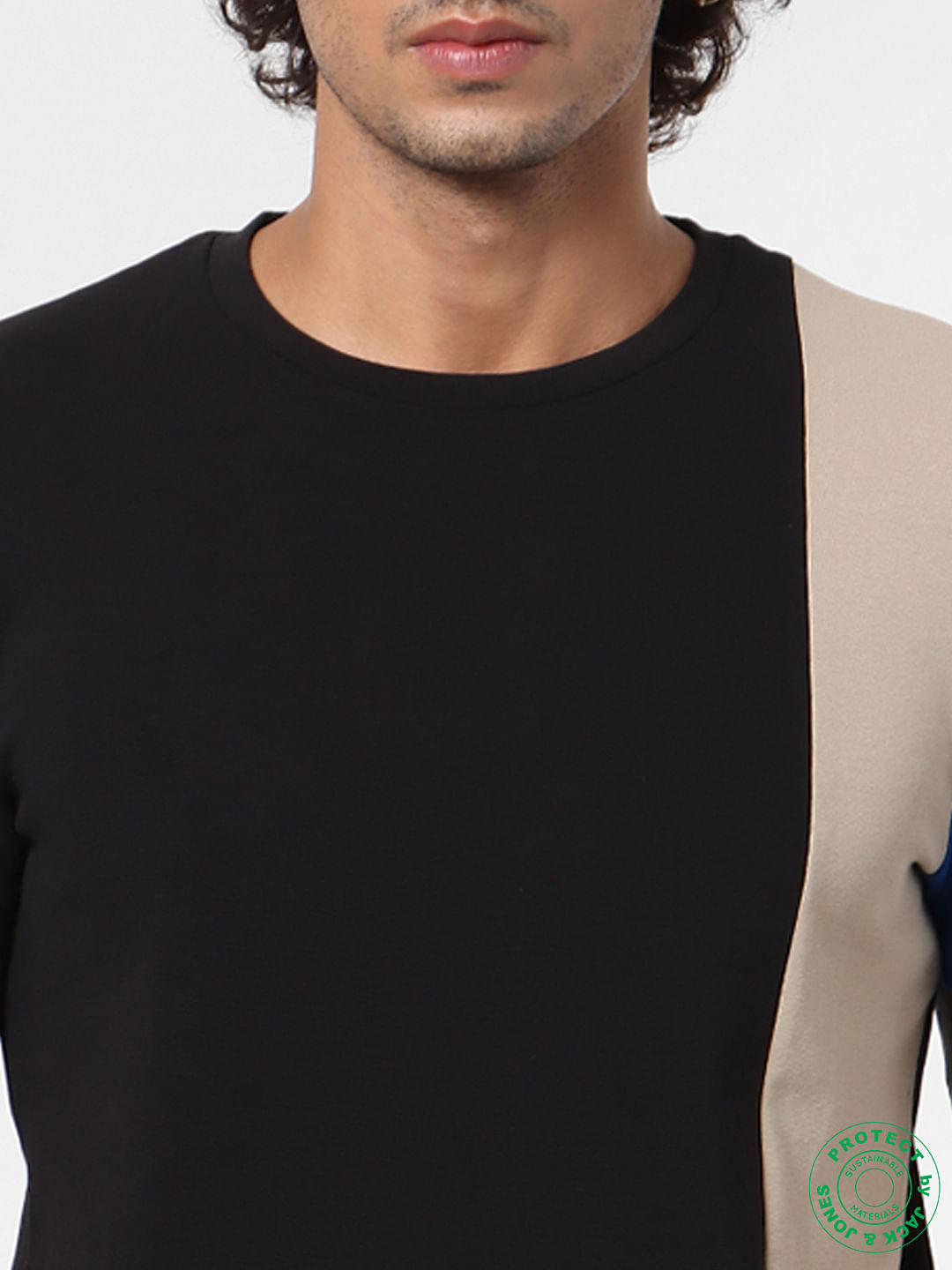 Black Crew Neck Colourblocked T-shirt