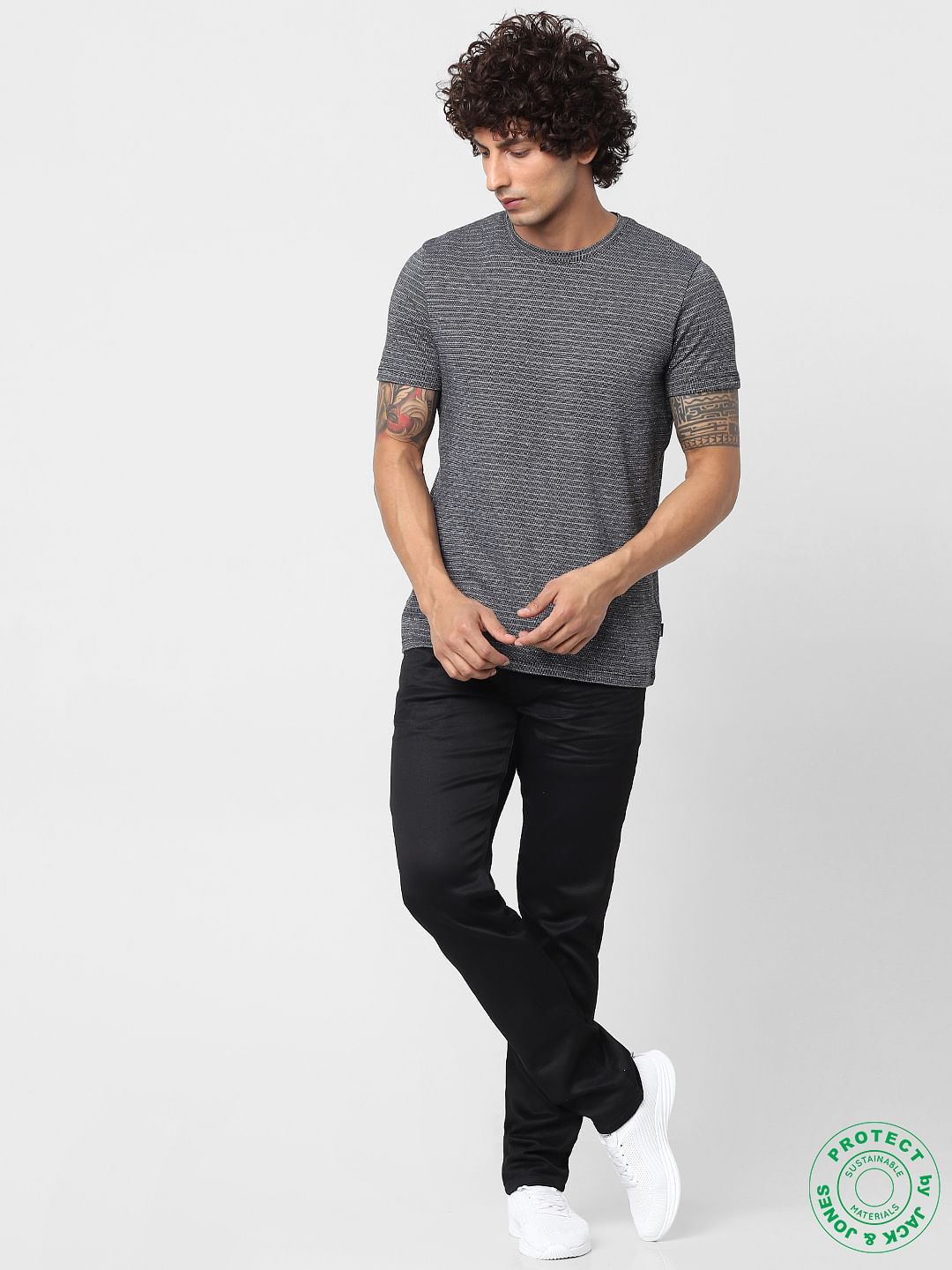 Black Jaquard Striped T-shirt
