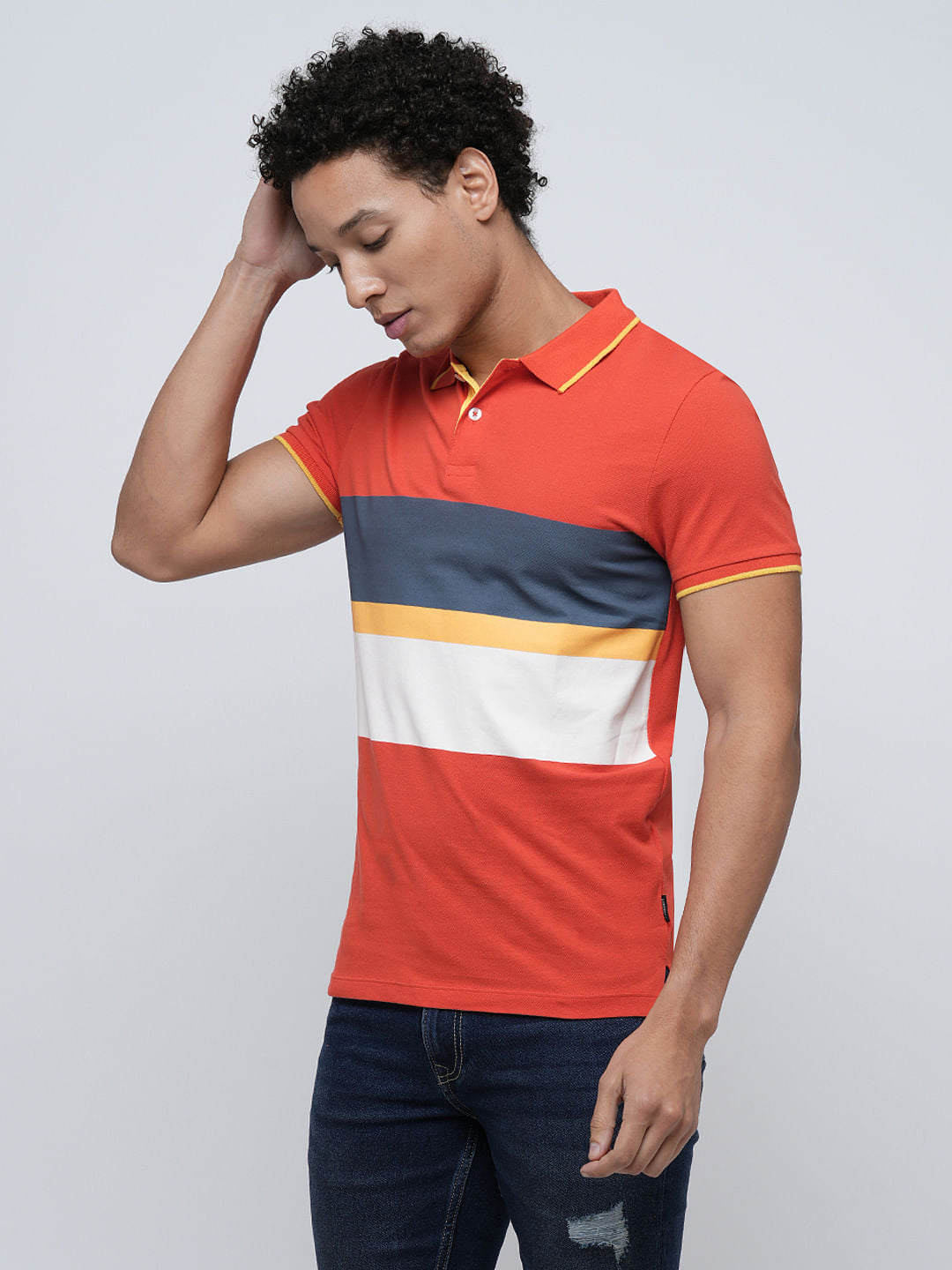 PRODUKT by JACK&JONES Red Colourblocked Cotton Polo