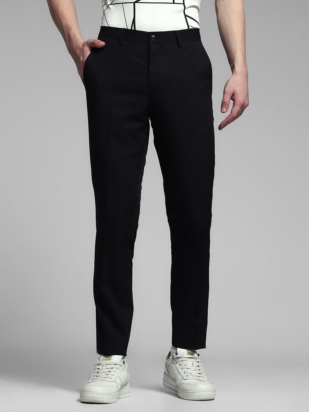 Black Mid Rise Slim Fit Trousers