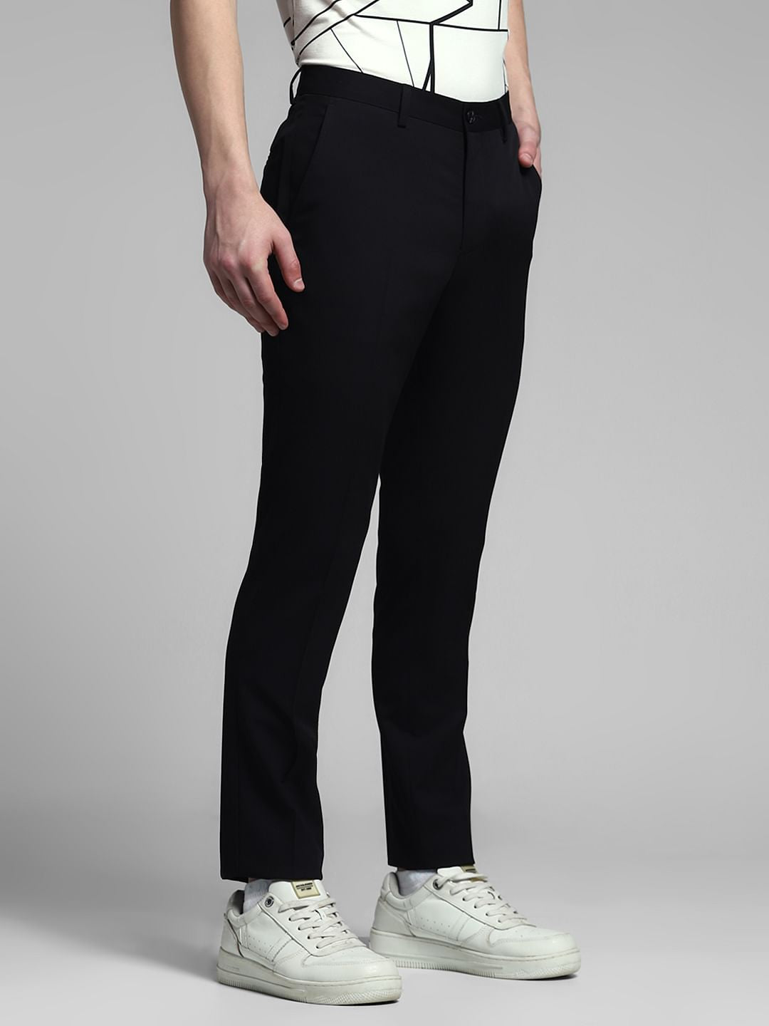 Black Mid Rise Slim Fit Trousers
