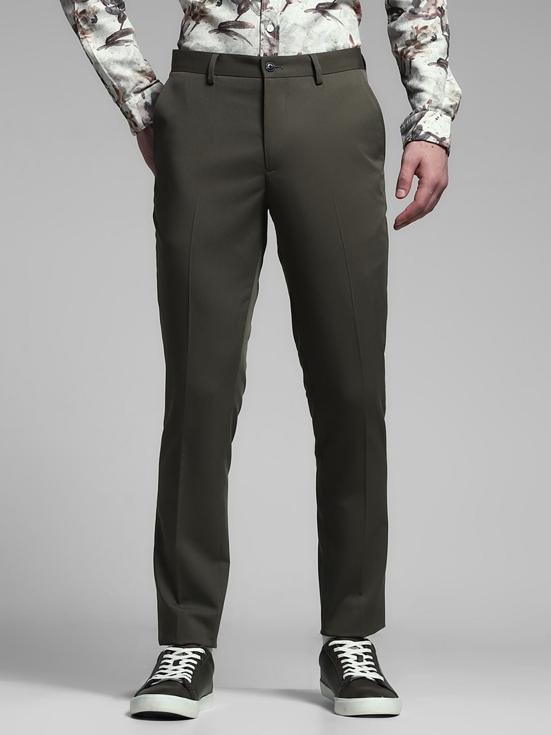 Green Mid Rise Slim Fit Trousers