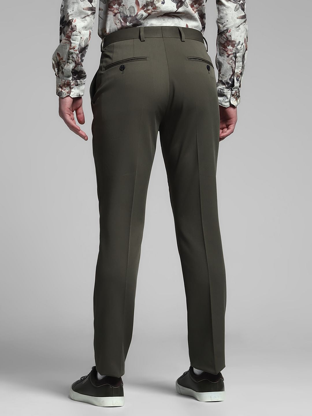Green Mid Rise Slim Fit Trousers