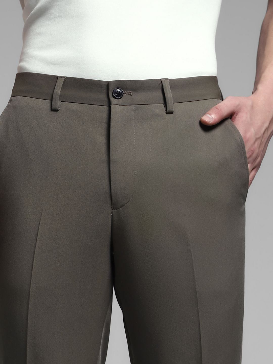 Grey Mid Rise Slim Fit Trousers