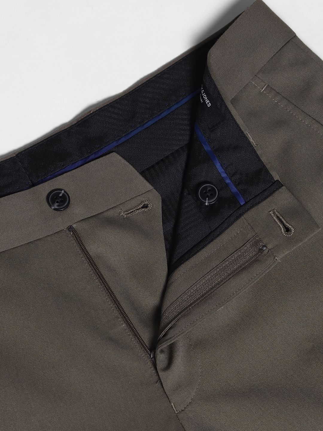 Grey Mid Rise Slim Fit Trousers