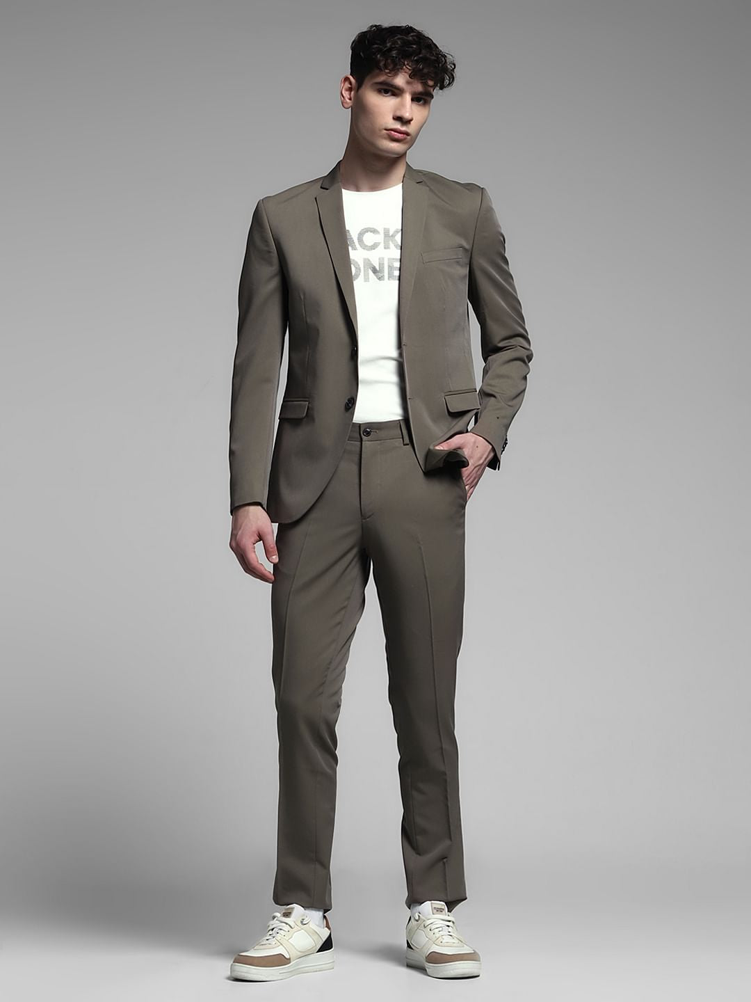 Grey Mid Rise Slim Fit Trousers