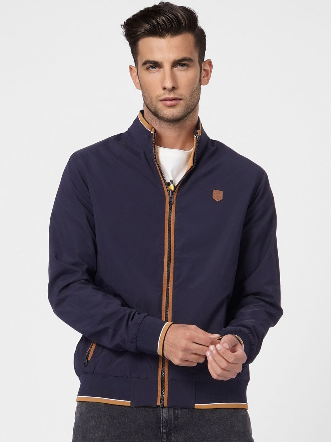 Blue High Neck Reversible Jacket