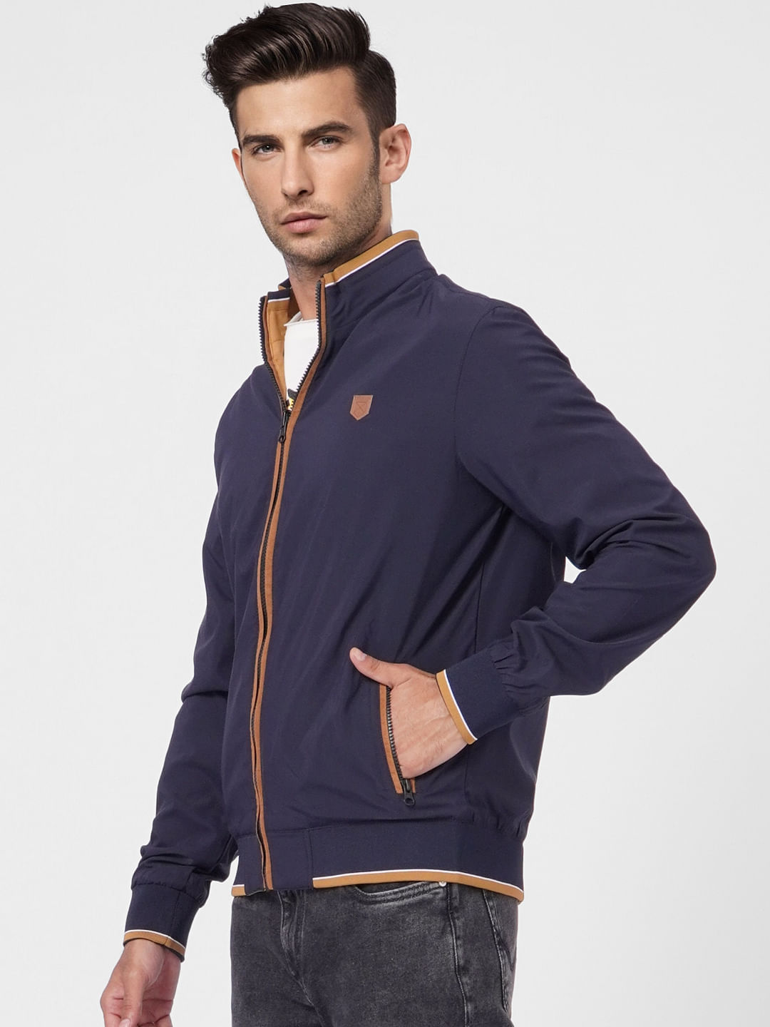 Blue High Neck Reversible Jacket