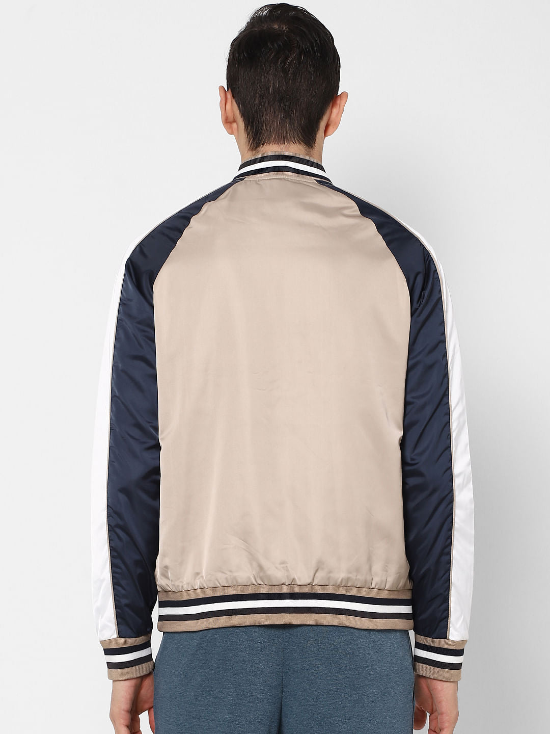 Beige Zip Up Bomber Jacket