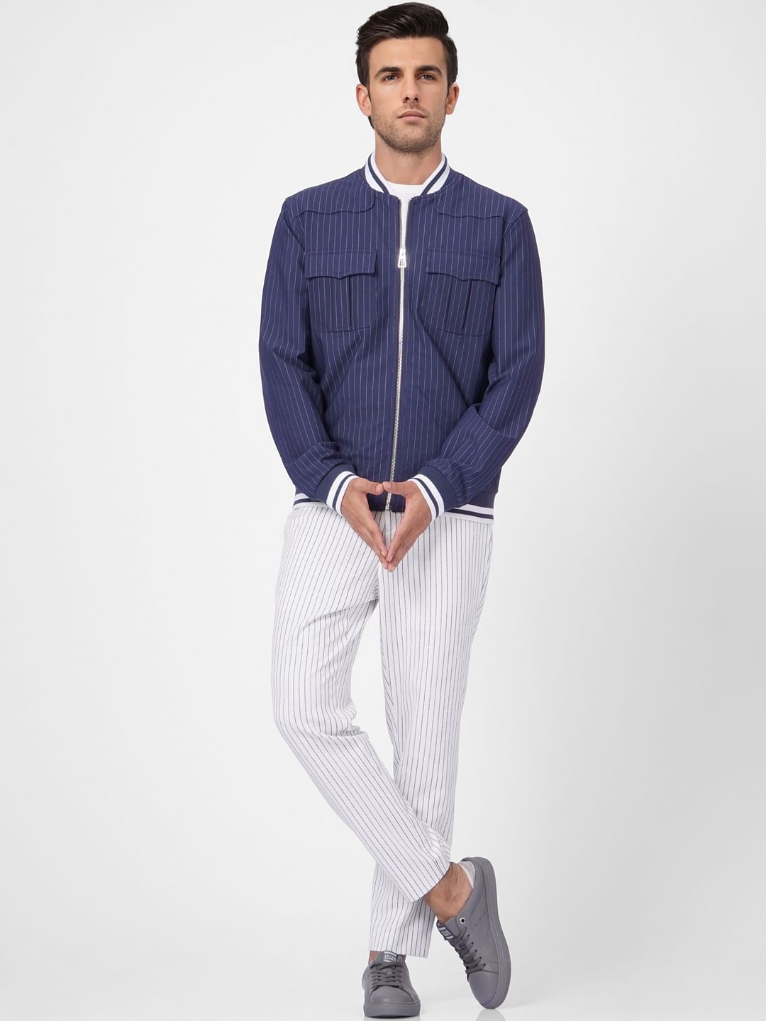 Navy Blue Striped Jacket