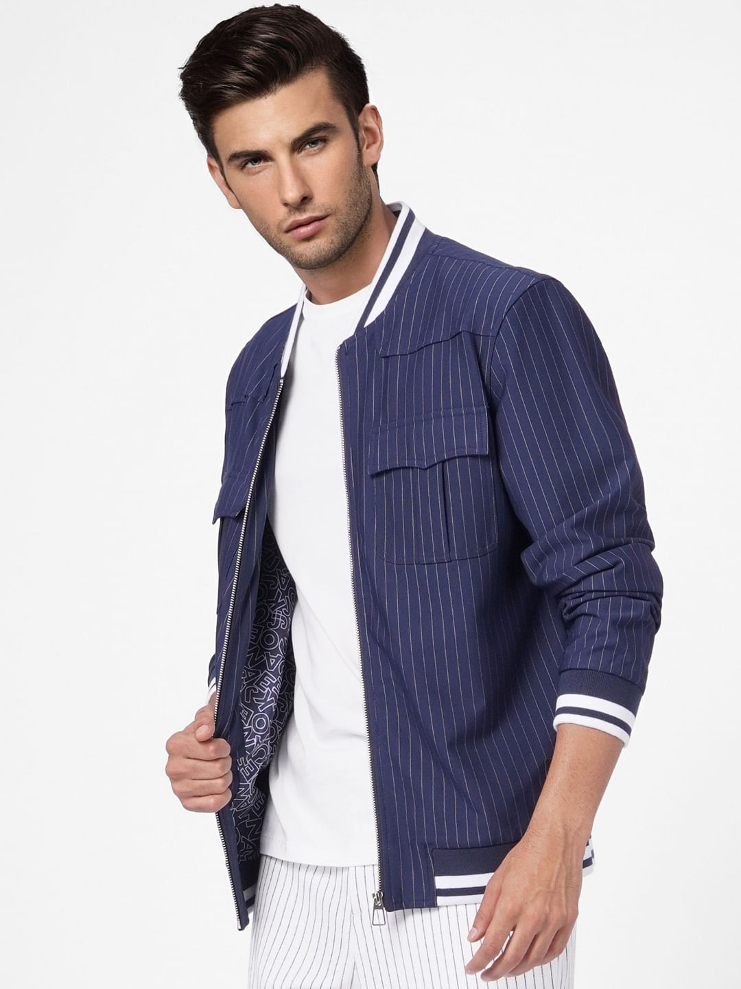 Navy Blue Striped Jacket