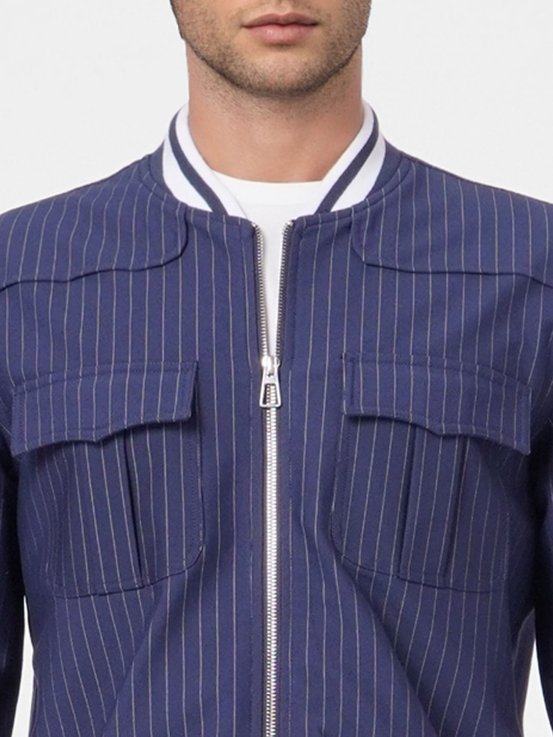 Navy Blue Striped Jacket