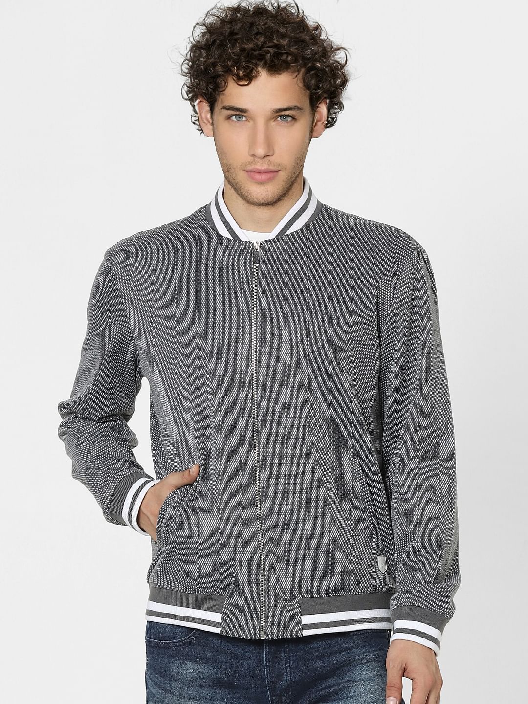 Grey Knit Bomber Jacket