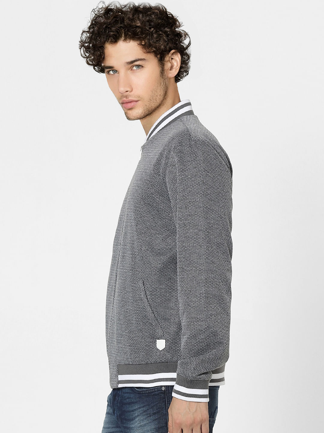 Grey Knit Bomber Jacket