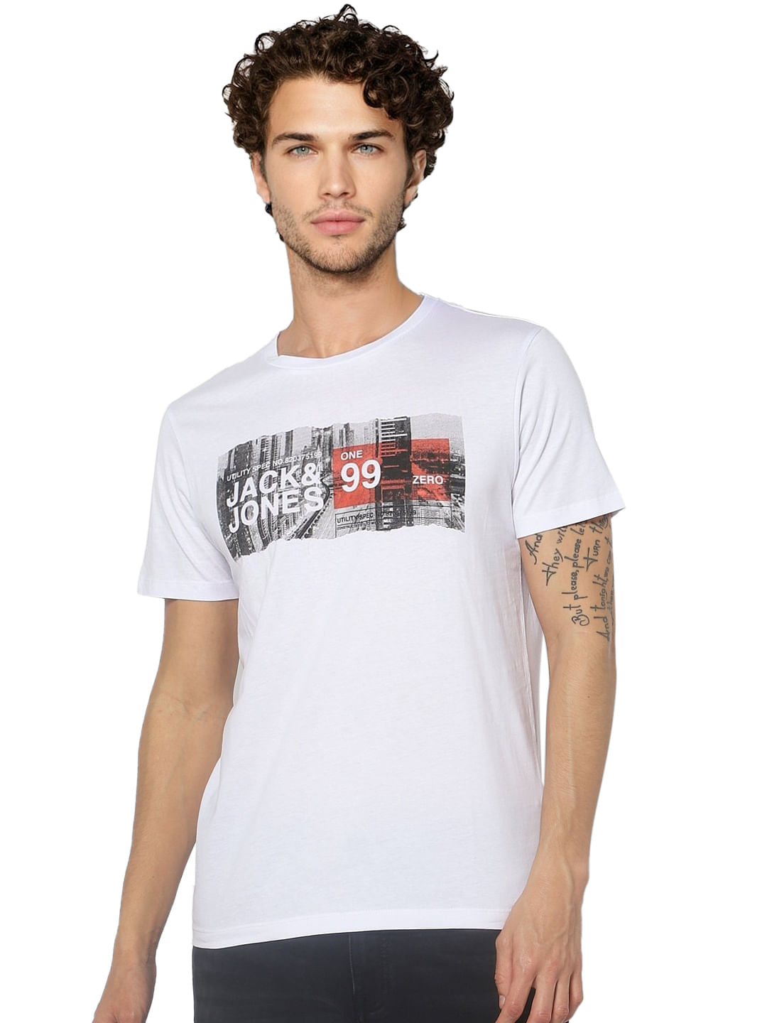White Logo Print Crew Neck T-shirt