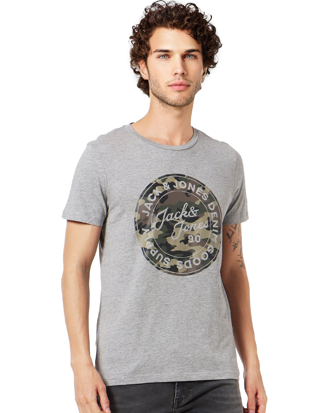 Grey Logo Print Crew Neck T-shirt
