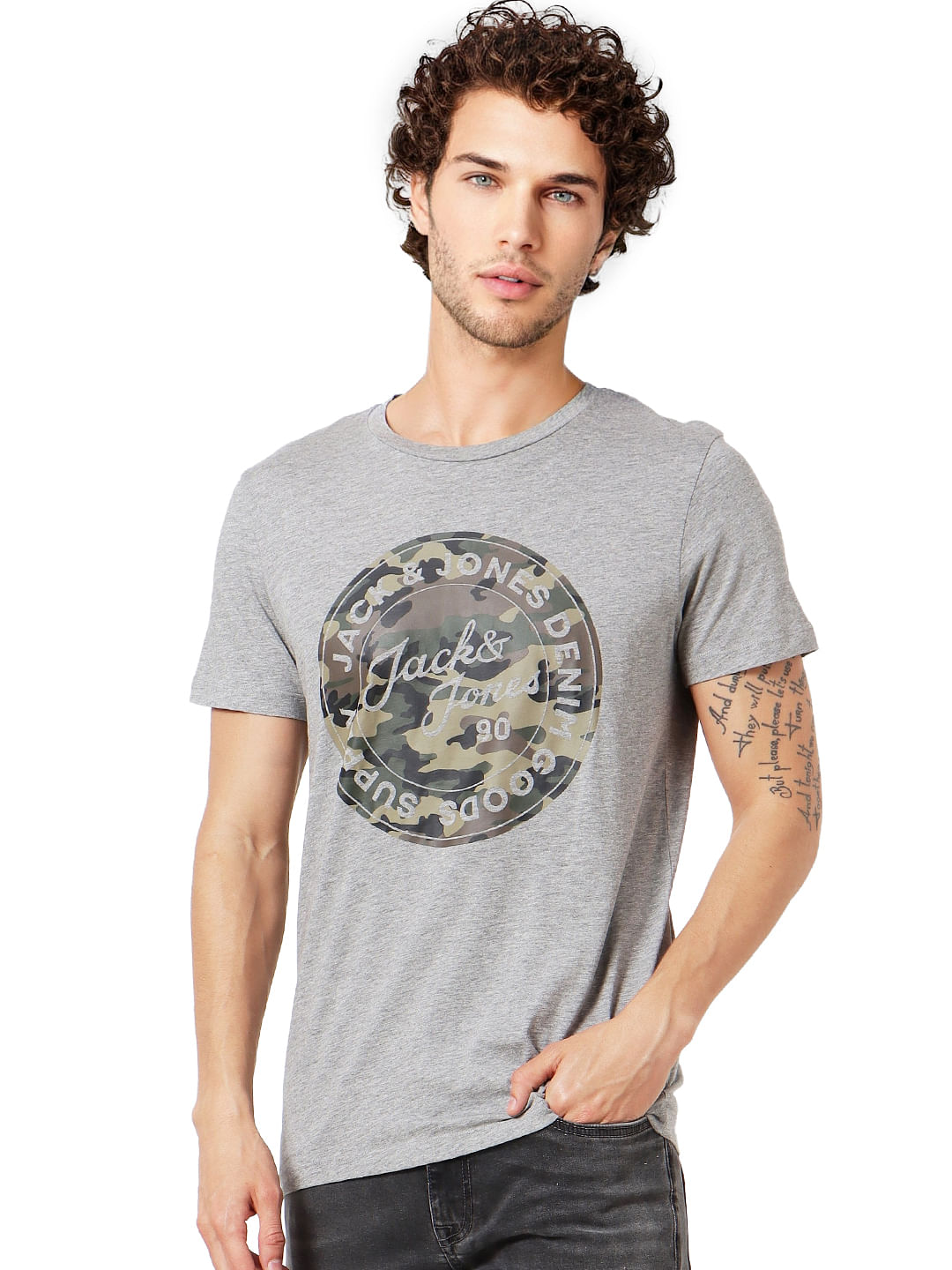 Grey Logo Print Crew Neck T-shirt