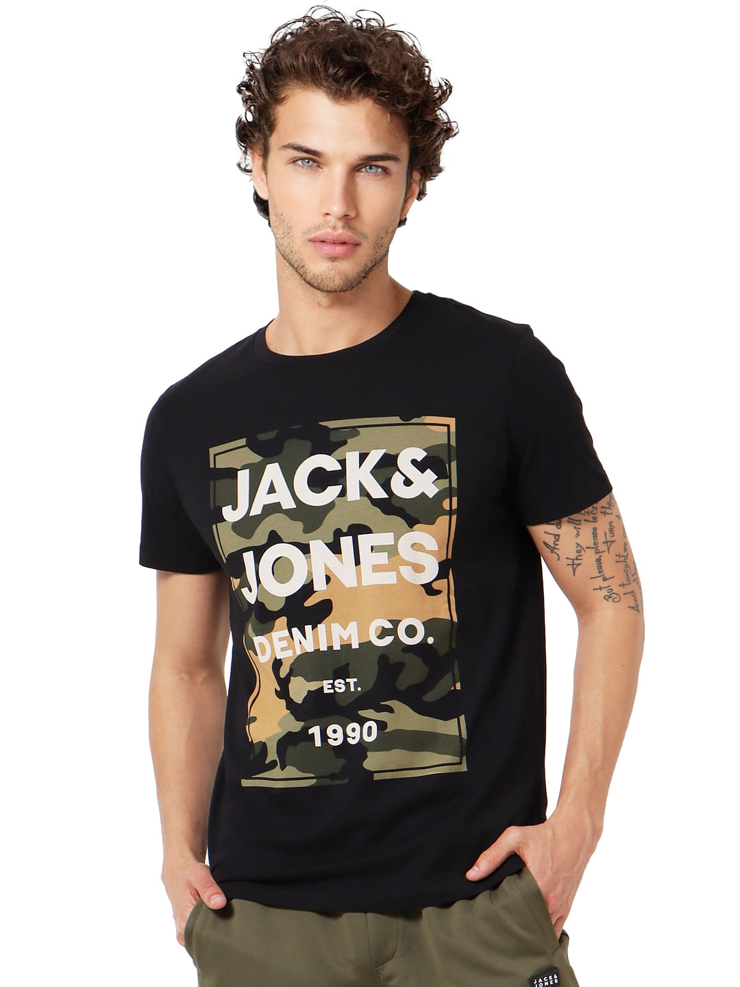 Black Graphic Logo Print Crew Neck T-shirt