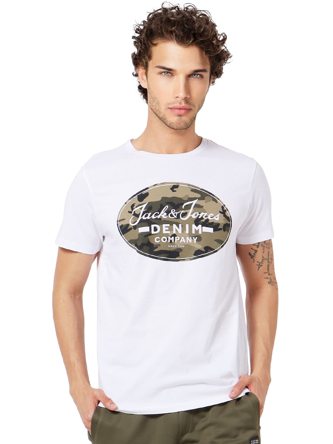 White Graphic Logo Print Crew Neck T-shirt