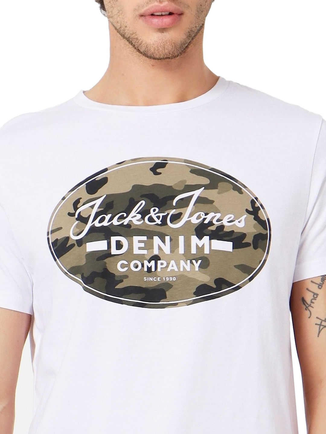 White Graphic Logo Print Crew Neck T-shirt