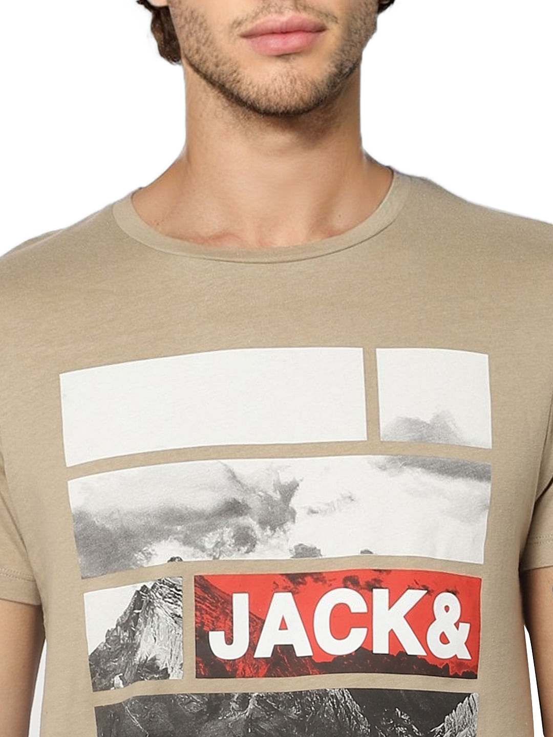 Beige Graphic Print Crew Neck T-shirt